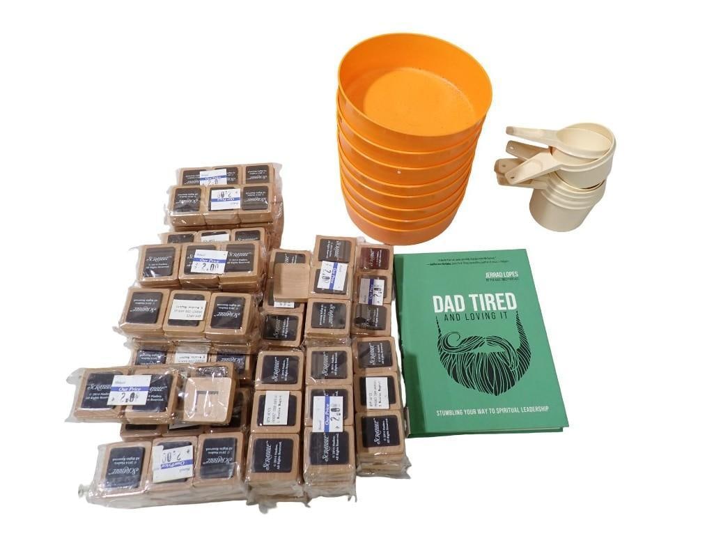 Scrabble Themed Wood Magnet Sets - New in Package, Plastic Bowls, Measuring Cups, Book -: Scrabble Themed Wood Magnet Sets - New in Package, Plastic Bowls, Measuring Cups, Book - Dad Tired and Loving It All pictures are considered part of the description and should be examined carefully by