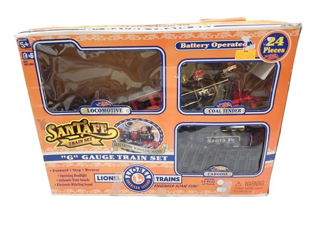 Lionel Santa Fe Train Set G Gauge: Lionel Santa Fe Train Set G Gauge Condition: unchecked for completeness All pictures are considered part of the description and should be examined carefully by bidders. Live Auctioneers is
