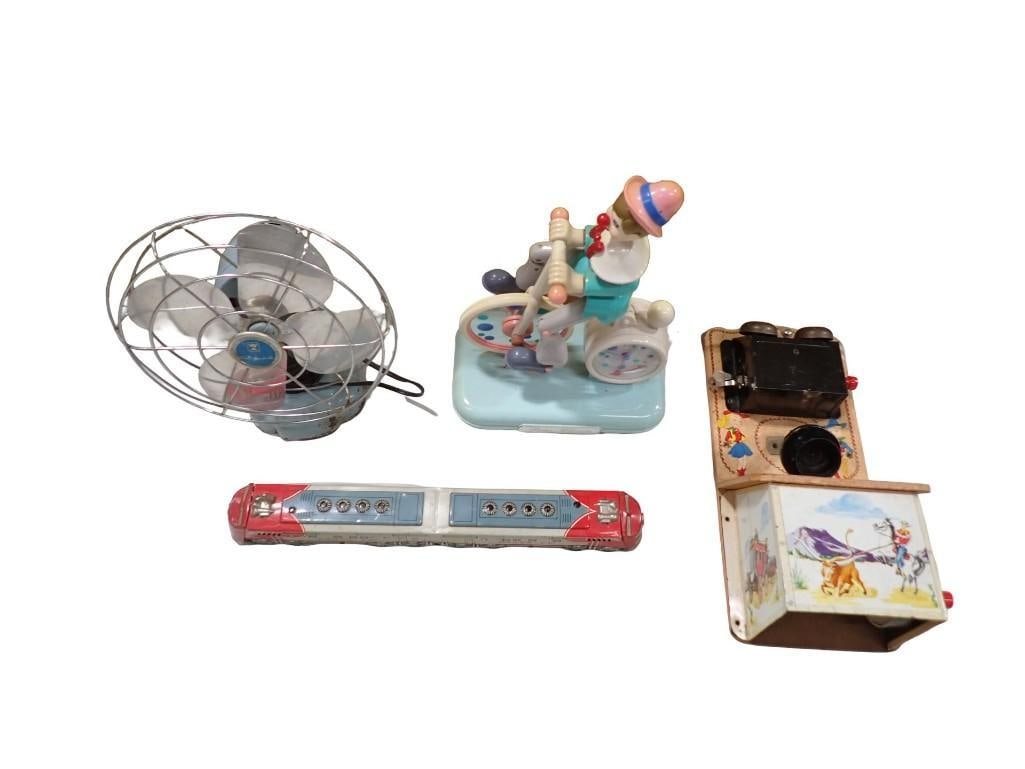 Collectibles incl Vintage Fan, Tin Toy Train, Toy Phone, Clown Clock (1 of 12)