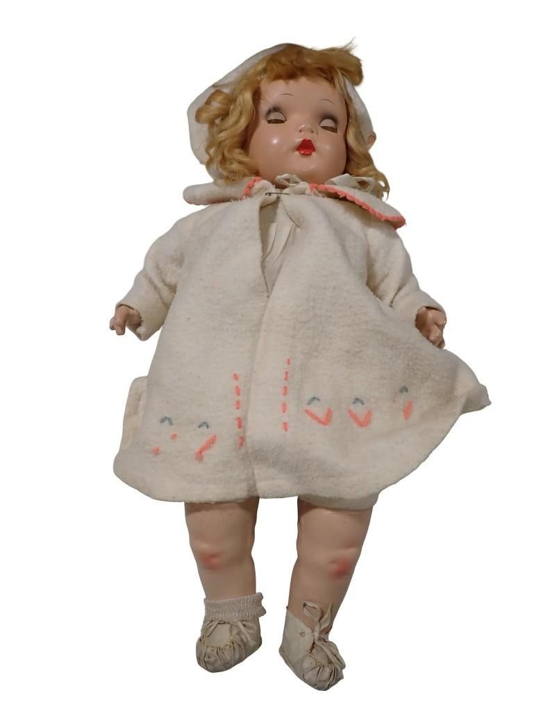 Vtg 1930-40s Horsman Compo Flirty Eyed 21" Compo & Cloth Doll with Mohair Wig and Vtg Outfit (1 of 9)