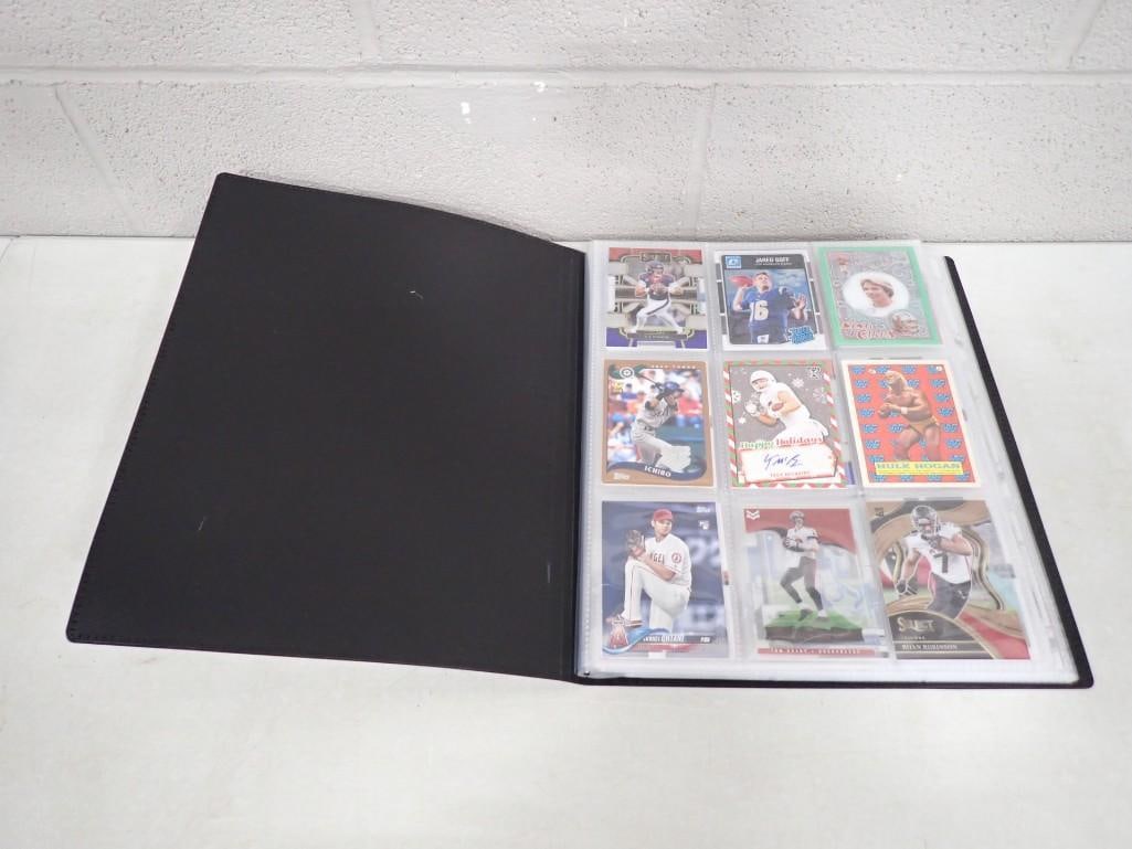 Binder of Sports cards including Chicago Cubs, Hulk Hogan, Football, Basketball, etc.: Binder of Sports cards including Chicago Cubs, Hulk Hogan, Football, Basketball, etc. All pictures are considered part of the description and should be examined carefully by bidders. Live Auctioneers 