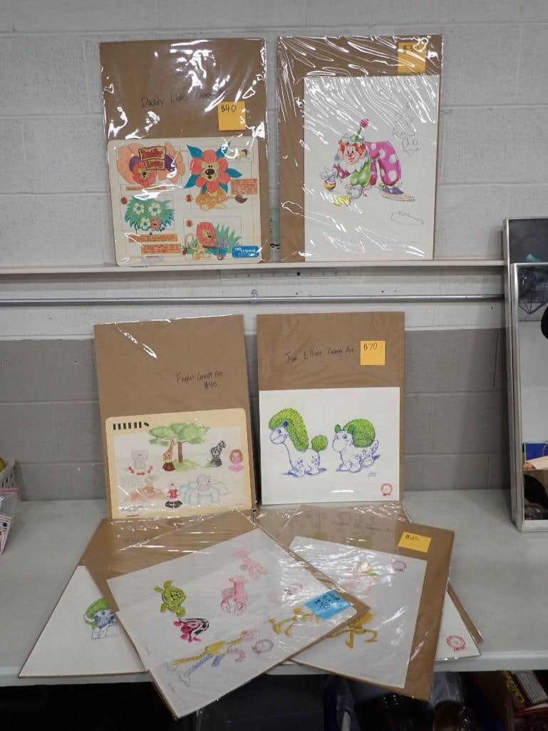 Lot of Vintage Concept Art including Dandy Lions, Feeples, Jim Elliott, etc: Lot of Vintage Concept Art including Dandy Lions, Feeples, Jim Elliott, etc All pictures are considered part of the description and should be examined carefully by bidders. Live Auctioneers is now off