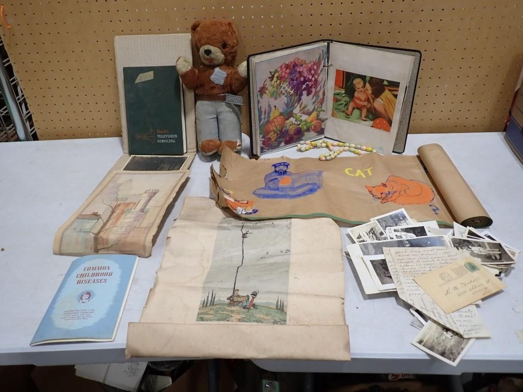 Vintage Collectibles and Ephemera Lot including Smokey the Bear, Postcards, Prints, Common Childhood: Vintage Collectibles and Ephemera Lot including Smokey the Bear, Postcards, Prints, Common Childhood Diseases, etc. All pictures are considered part of the description and should be examined carefully
