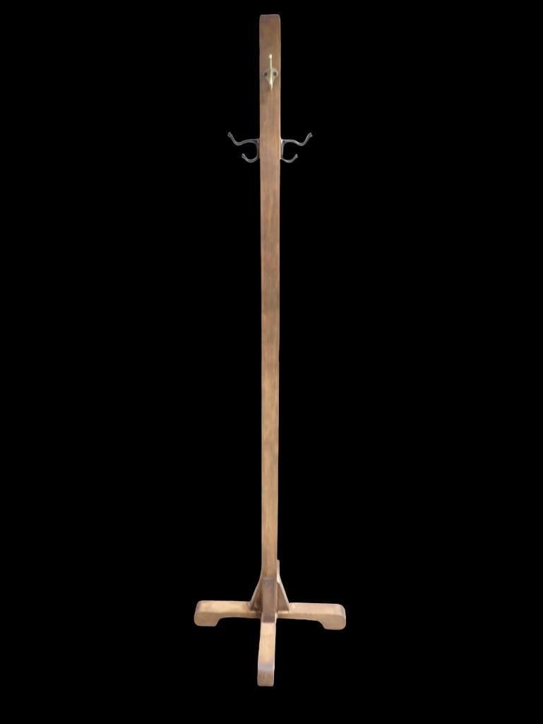 Vintage Wooden Coat Rack with Metal Hooks: Vintage Wooden Coat Rack with Metal Hooks All pictures are considered part of the description and should be examined carefully by bidders. Live Auctioneers is now offering Live Shipping through them. 