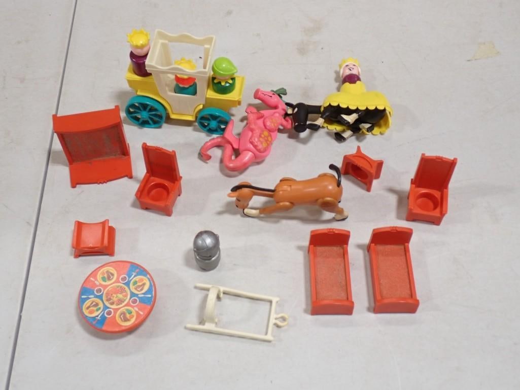 Vintage Toy Lot including Fisher Price Little People Royal Carriage and other Accessories, etc.: Vintage Toy Lot including Fisher Price Little People Royal Carriage and other Accessories, etc. All pictures are considered part of the description and should be examined carefully by bidders. Live Au