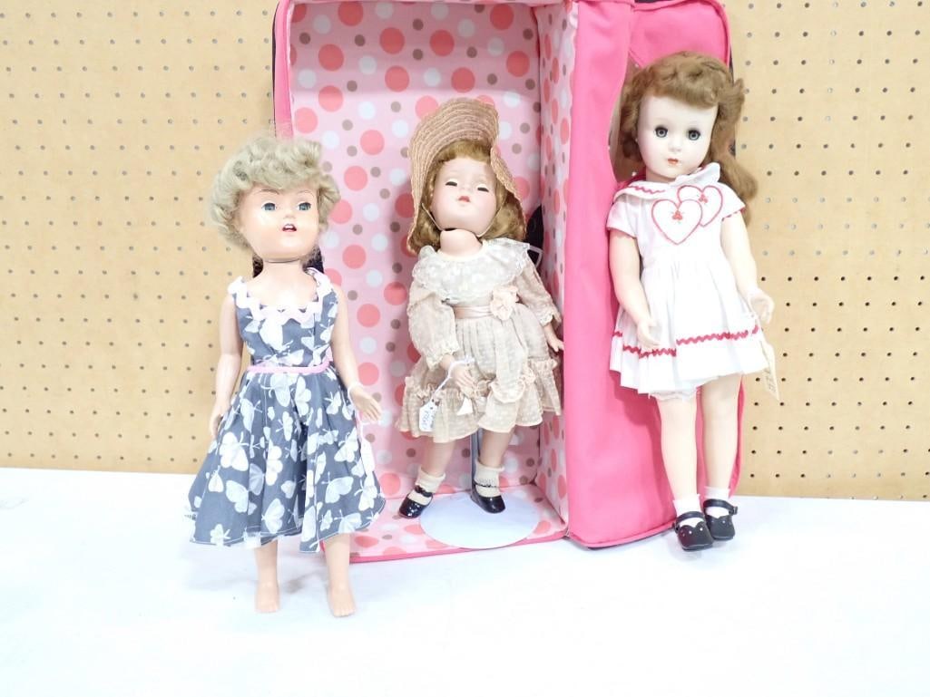3 Vintage 1950's Dolls - two are unmarked, one marked Plastic Molded Arts Co: 3 Vintage 1950's Dolls - two are unmarked, one marked Plastic Molded Arts Co. with case All pictures are considered part of the description and should be examined carefully by bidders. Live Auctio