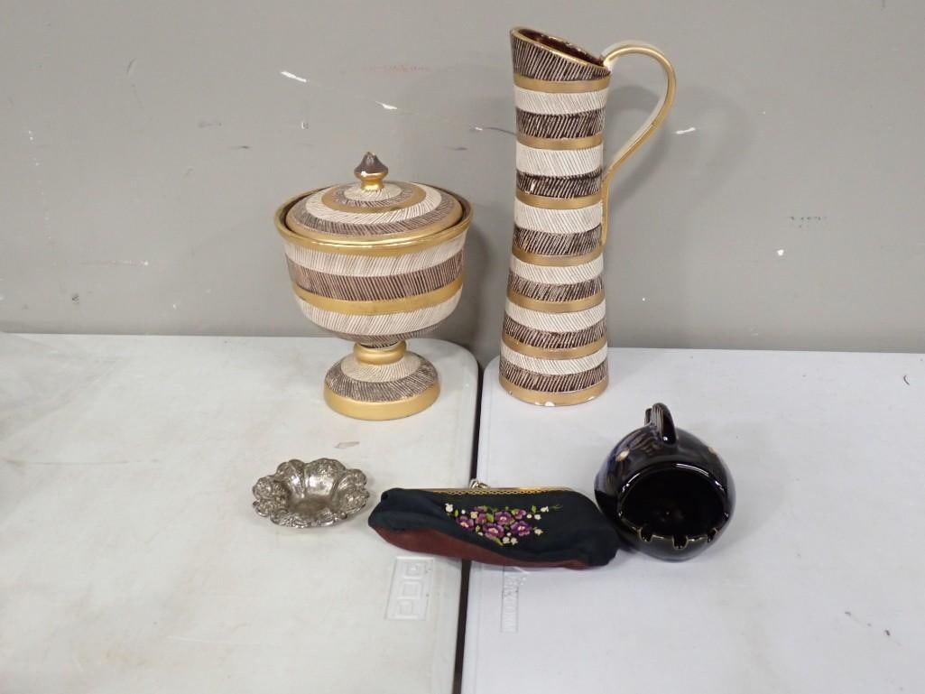 MCM Lot including Bitossi Pitcher, Italian Lidded Ceramic Compote Seta Pattern (1 of 16)