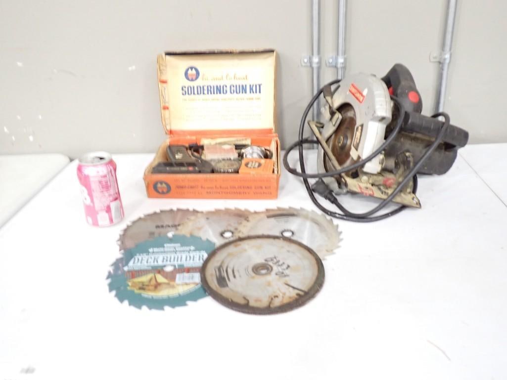 Tool lot including Soldering Iron, Craftsman Circular Saw with some Blades: Tool lot including Soldering Iron, Craftsman Circular Saw with some Blades All pictures are considered part of the description and should be examined carefully by bidders. Live Auctioneers is now offe