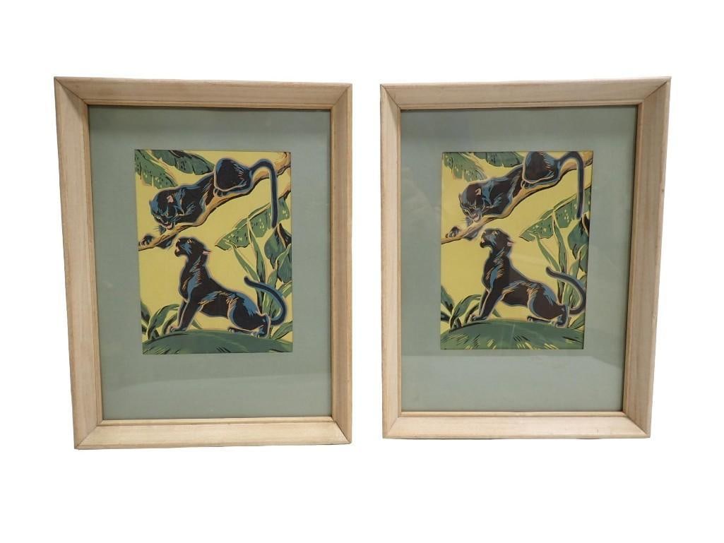 Pair of Panther Prints Framed and Matted 13" x 10": Pair of Panther Prints Framed and Matted 13" x 10" All pictures are considered part of the description and should be examined carefully by bidders. Live Auctioneers is now offering Live