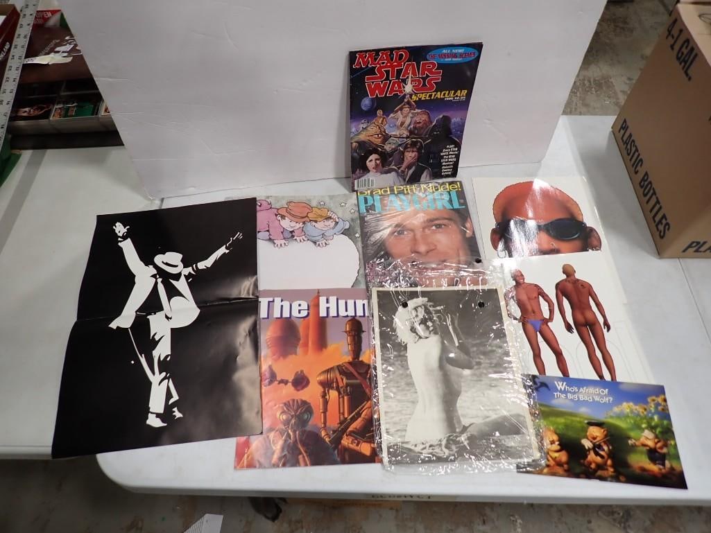 Posters and Ephemera incl Michael Jackson Moonwalker Poster, Brad Pitt Playgirl, Dennis Rodman Paper: Posters and Ephemera incl Michael Jackson Moonwalker Poster, Brad Pitt Playgirl, Dennis Rodman Paperdoll, Mad Star Wars Spectacular, etc All pictures are considered part of the description and should 