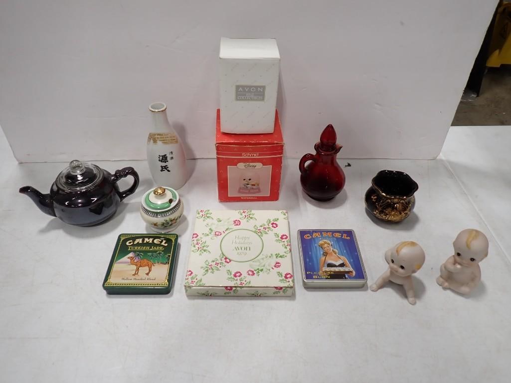 Collectibles incl Kewpie Doll Bisque Figurines, Small Vases, Camel Cigarettes Pocket Tins - EMPTY,: Collectibles incl Kewpie Doll Bisque Figurines, Small Vases, Camel Cigarettes Pocket Tins - EMPTY, Schmid Disney Waterball, etc All pictures are considered part of the description and should be examin