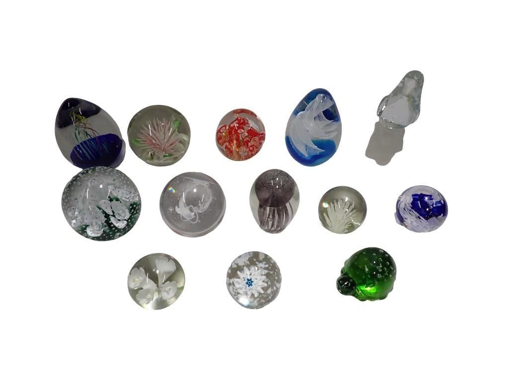 13 Art Glass Paperweights: 13 Art Glass Paperweights All pictures are considered part of the description and should be examined carefully by bidders. Live Auctioneers is now offering Live Shipping through them. This is an optio