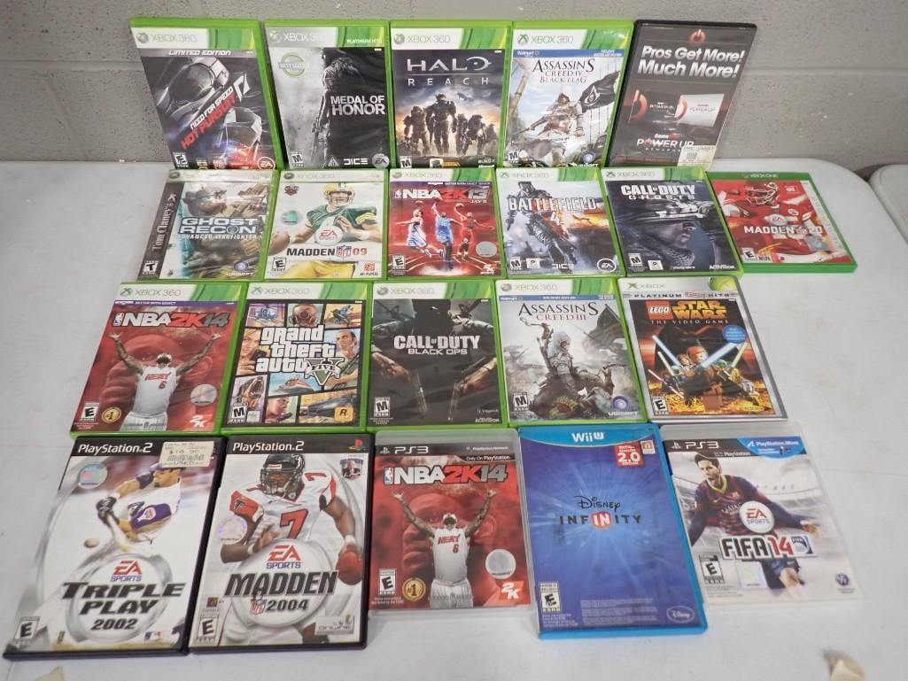 Microsoft XBox 360 Video Games including Madden, Ghost Recon, Grand Theft Auto, Lego Star Wars: Microsoft XBox 360 Video Games including Madden, Ghost Recon, Grand Theft Auto, Lego Star Wars, Assassin's Creed, Halo, Medal of Honor, Fifa, etc. All pictures are considered part of the descripti
