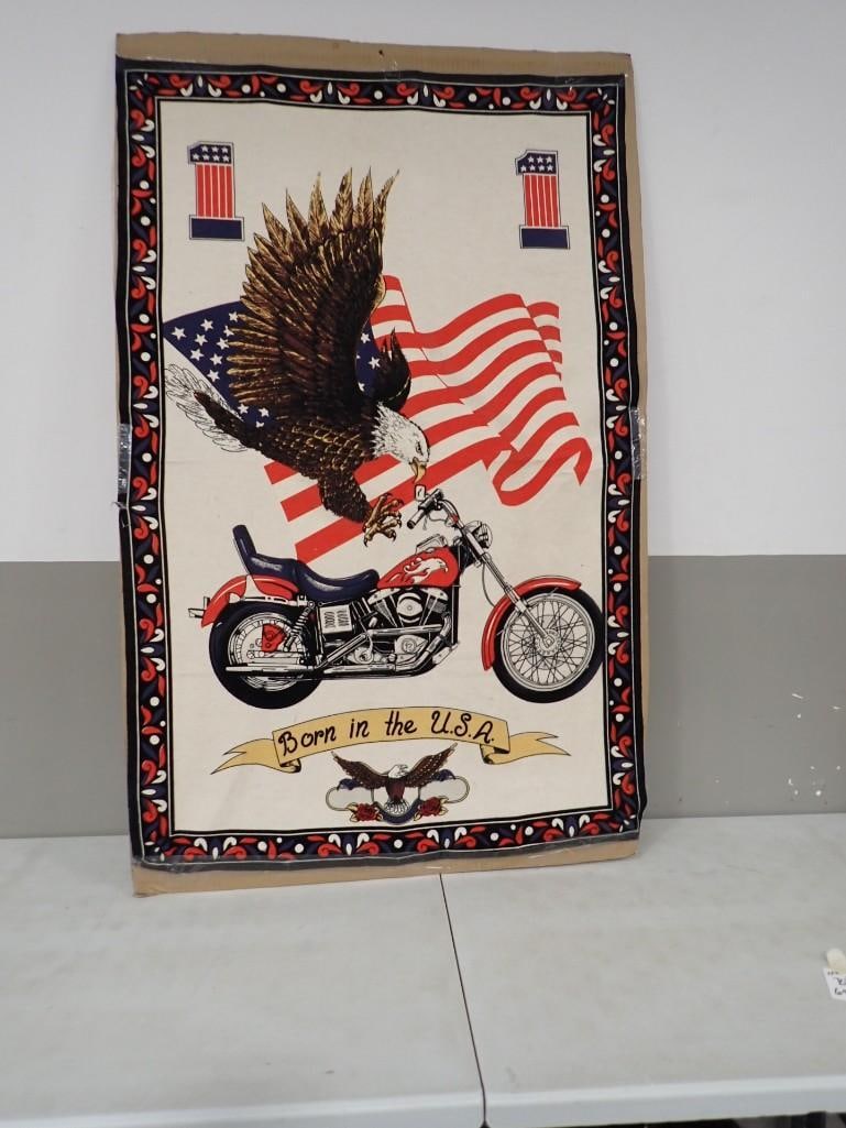 Born in the USA Motorcycle Patriotic Eagle Tapestry - Measures roughly 24x50": Born in the USA Motorcycle Patriotic Eagle Tapestry - Measures roughly 24x50" All pictures are considered part of the description and should be examined carefully by bidders. Live Auctioneers is n
