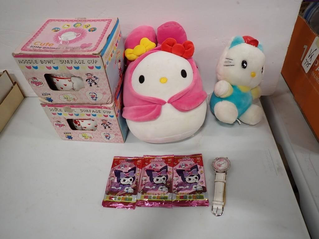Hello Kitty Lot including Noodle Bowl Surface Cups, Plush, Trading Cards, Watch: Hello Kitty Lot including Noodle Bowl Surface Cups, Plush, Trading Cards, Watch All pictures are considered part of the description and should be examined carefully by bidders. Live Auctioneers is now