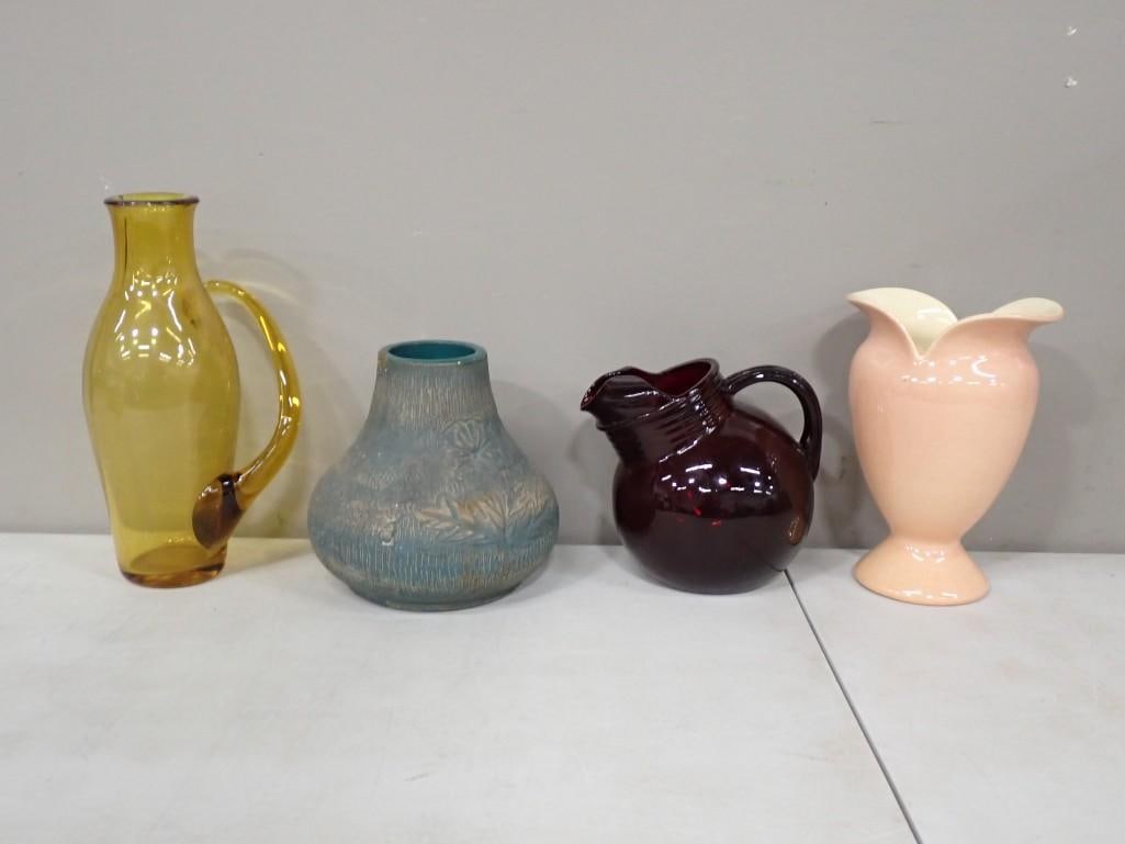 Glass and Pottery Lot including Red Wing, Art Glass Amber Pitcher, etc: Glass and Pottery Lot including Red Wing, Art Glass Amber Pitcher, etc All pictures are considered part of the description and should be examined carefully by bidders. Live Auctioneers is now offering