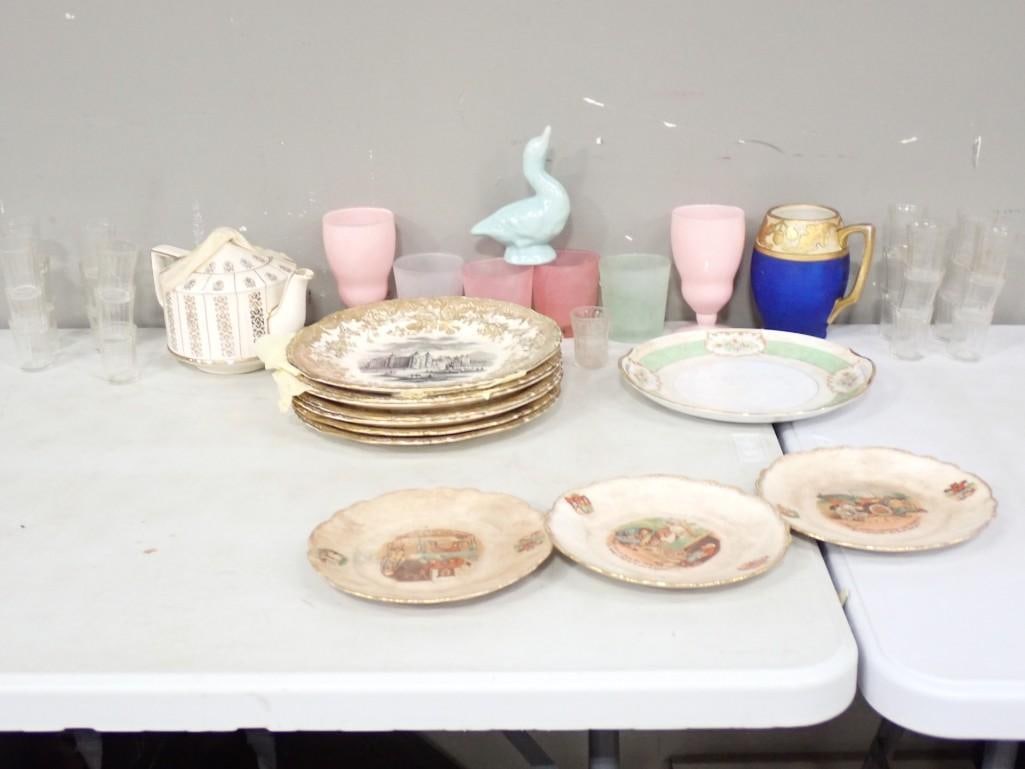 Decorative Plates / China, Cups, Glasses, Sadler, Bavaria, Buffalo Pottery, etc.: Decorative Plates / China, Cups, Glasses, Sadler, Bavaria, Buffalo Pottery, etc. All pictures are considered part of the description and should be examined carefully by bidders. Live Auctioneers is no