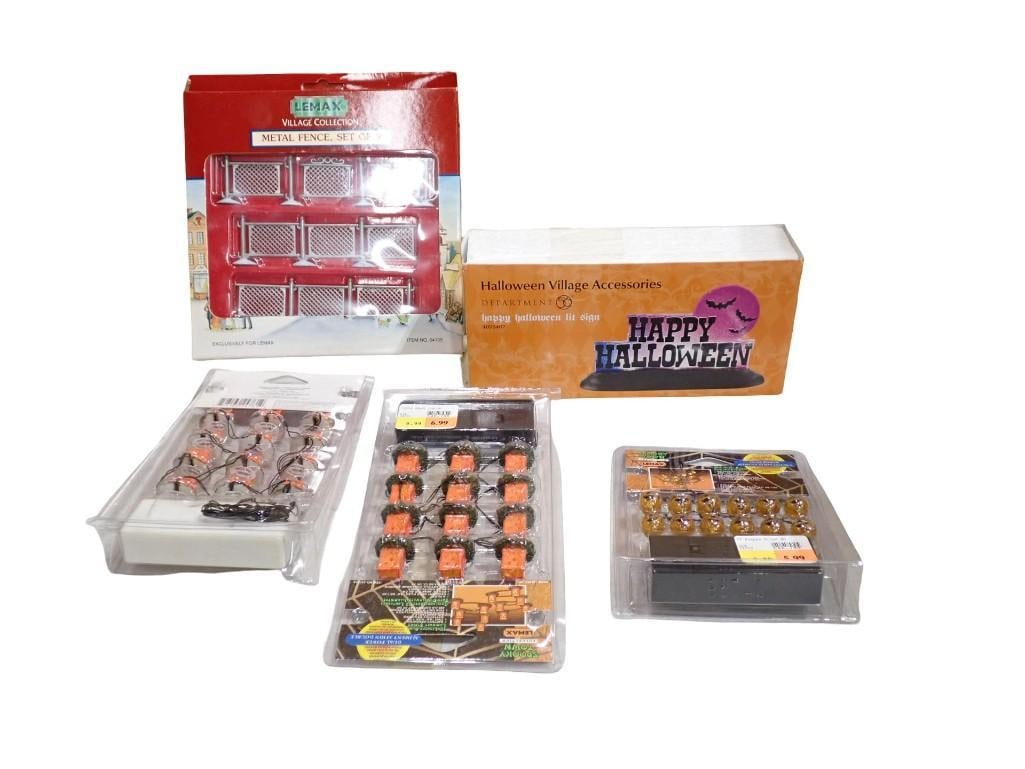 Halloween Lot incl Dept 56 Happy Halloween Lit Sign, Lemax Spooky Town String Lights,: Halloween Lot incl Department 56 Happy Halloween Lit Sign, Lemax Spooky Town String Lights, Lemax Village Collection Metal Fence All pictures are considered part of the description and should be 