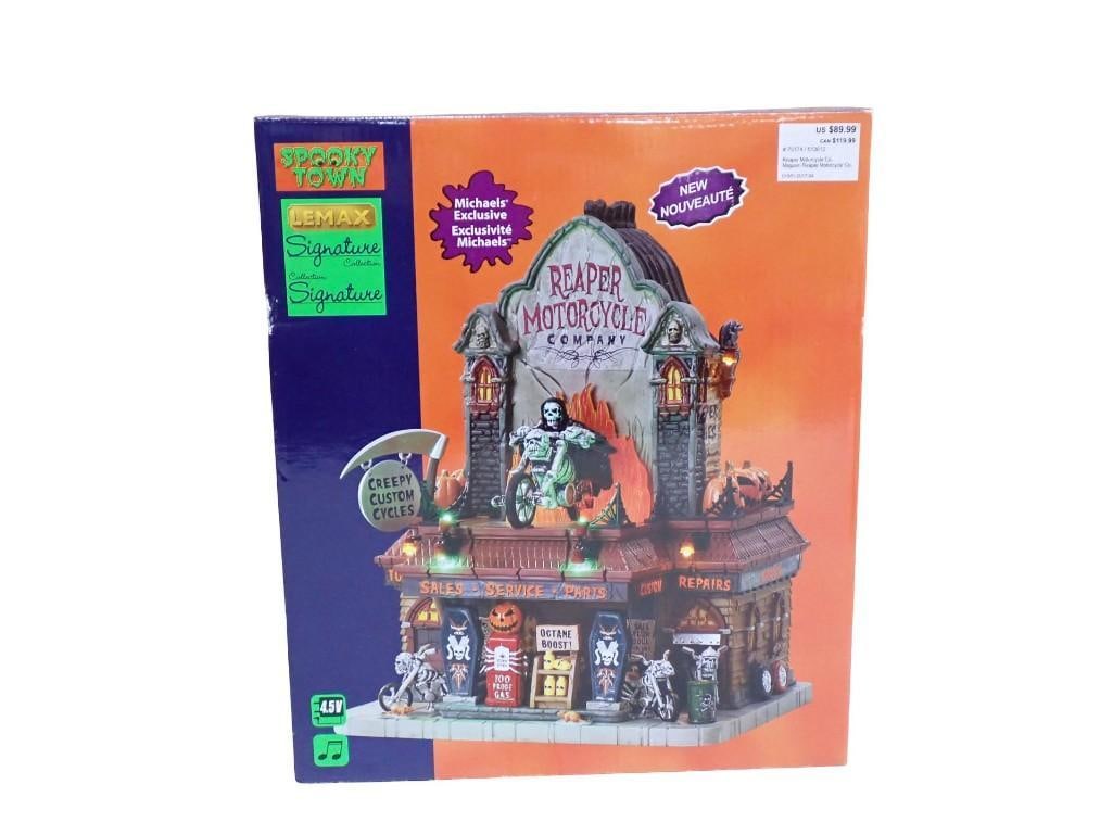 Lemax Spooky Town Reaper Motorcycle Co RETIRED 2018 Michaels Exclusive Halloween Village Building (1 of 6)