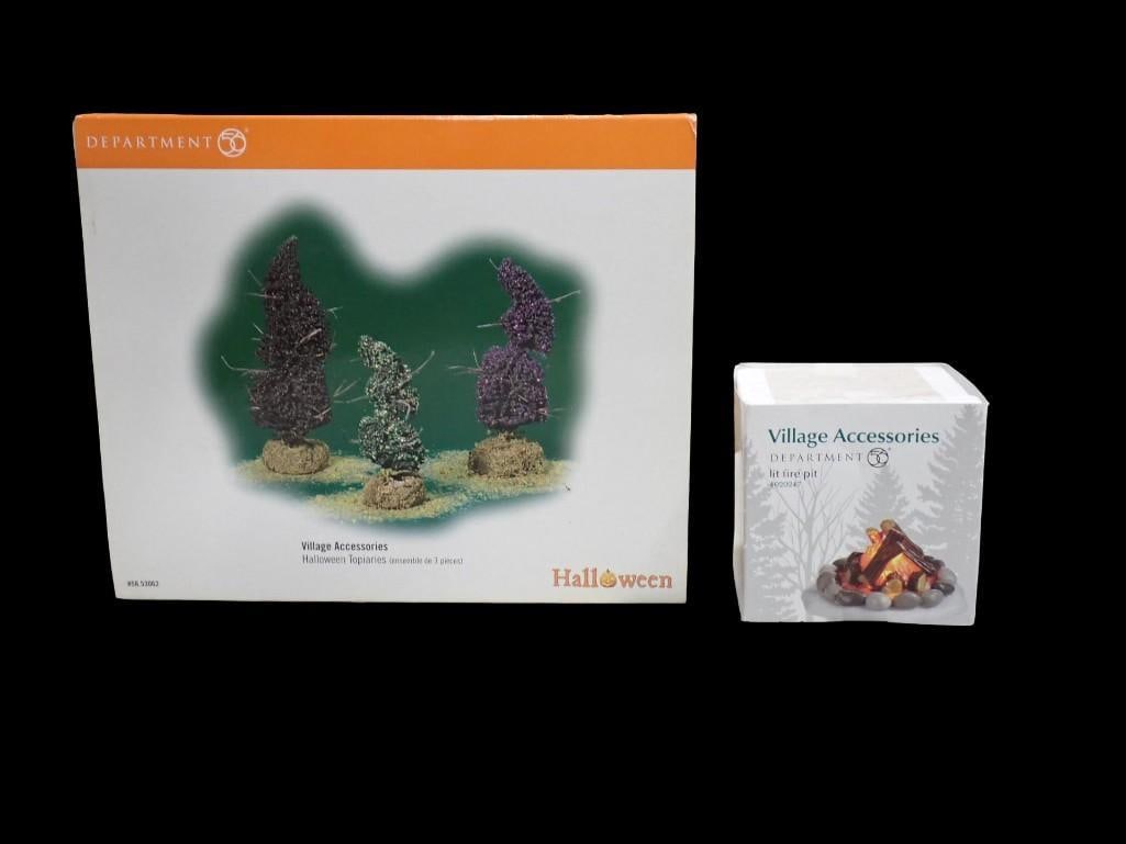 Dept 56 Village Accessories incl Halloween Topiaries and Lit Fire Pit: Department 56 Village Accessories incl Halloween Topiaries and Lit Fire Pit in Original Boxes All pictures are considered part of the description and should be examined carefully by bidders. Live