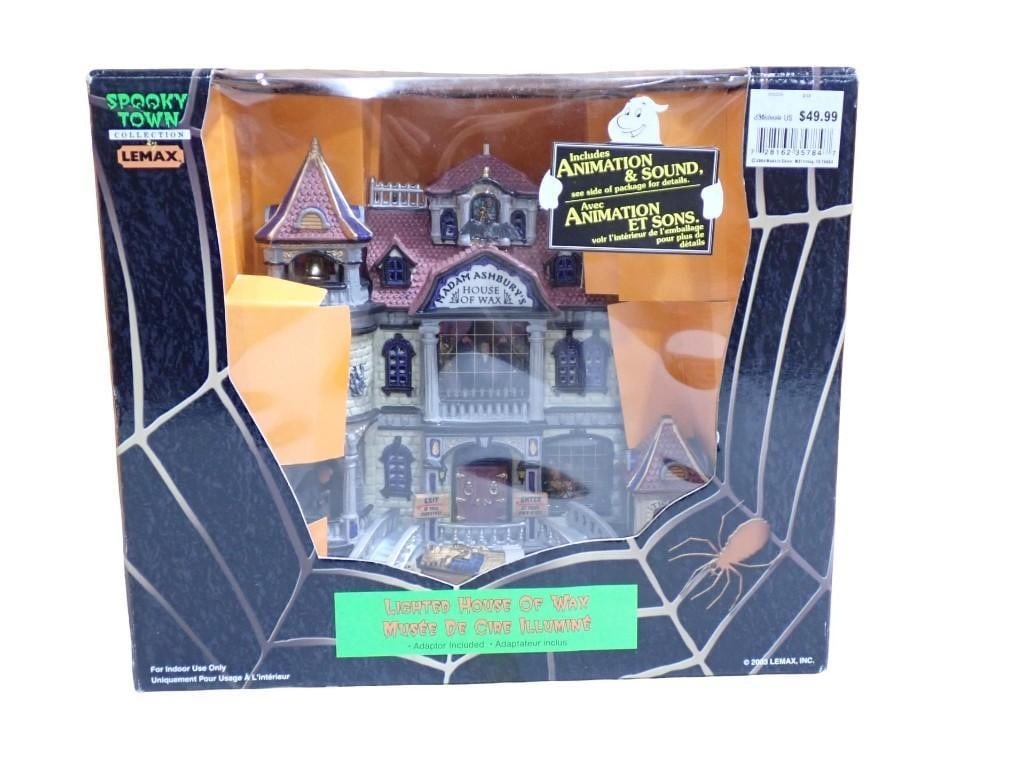 Lemax Spooky Town Lighted House of Wax Halloween Village Building in Original Box: Lemax Spooky Town Lighted House of Wax Halloween Village Building in Original Box All pictures are considered part of the description and should be examined carefully by bidders. Live Auctioneers is n
