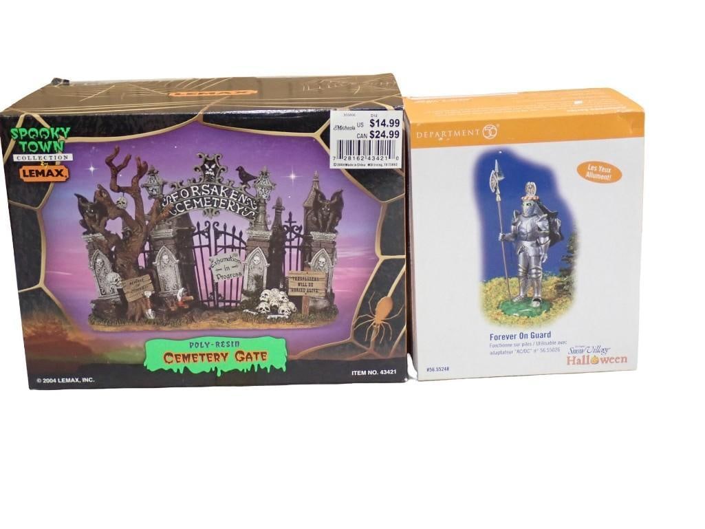 Dept 56 Forever on Guard Snow Village Halloween and Lemax Spooky Town Cemetery Gate: Department 56 Forever on Guard Snow Village Halloween and Lemax Spooky Town Cemetery Gate. Both in original boxes. All pictures are considered part of the description and should be examined