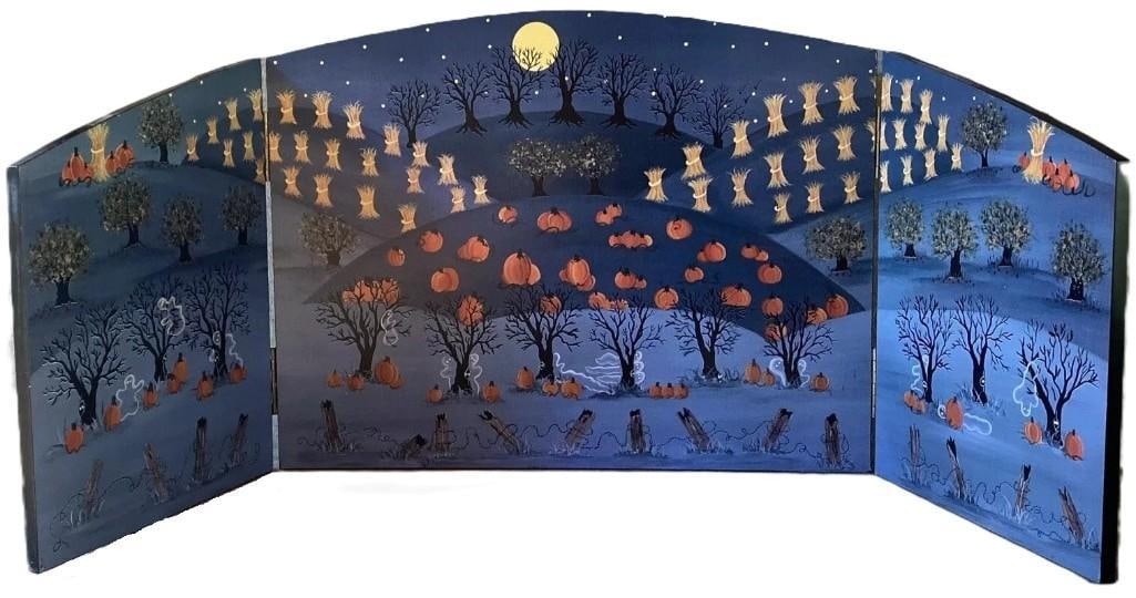 Dept 56 Halloween Scene 3 Panel Fold Screen Wood Diorama in Original Box (1 of 7)