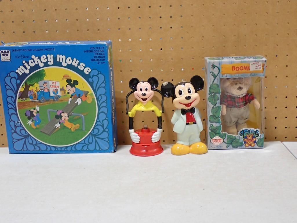 Walt Disney Mickey Mouse Waltham Muzzle, Two Mickey Mouse Figures and a Furskins Boone Bear (1 of 7)