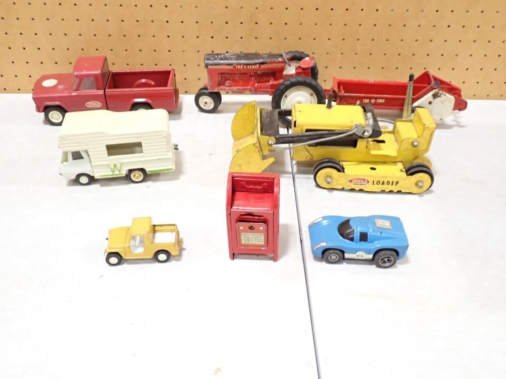 Toy Lot including Pressed Steel Truck, Tonka Loader, Mailbox Bank, Tractor, Cars, Winnebago, etc (1 of 7)