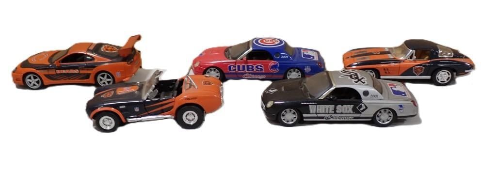 Lot of assorted Die-Cast Cars including Chicago Cubs, White Sox, and Bears: Lot of assorted Die-Cast Cars including Chicago Cubs, White Sox, and Bears All pictures are considered part of the description and should be examined carefully by bidders. Live Auctioneers is now offe