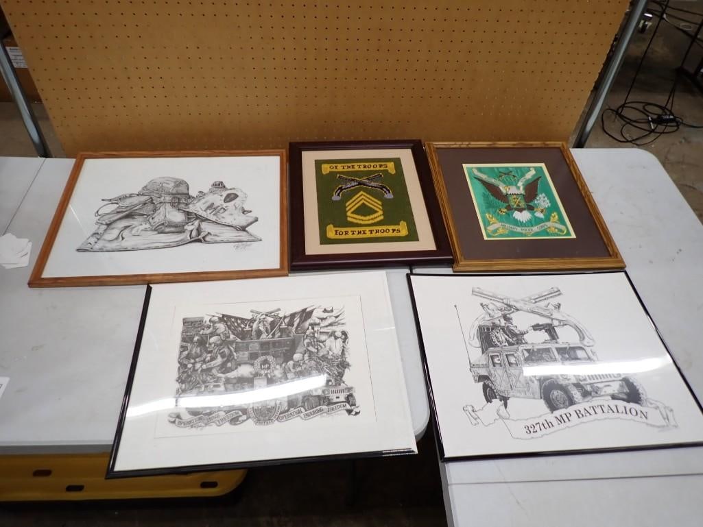 5 Framed Military Prints / Needlepoint including pencil signed (1 of 9)
