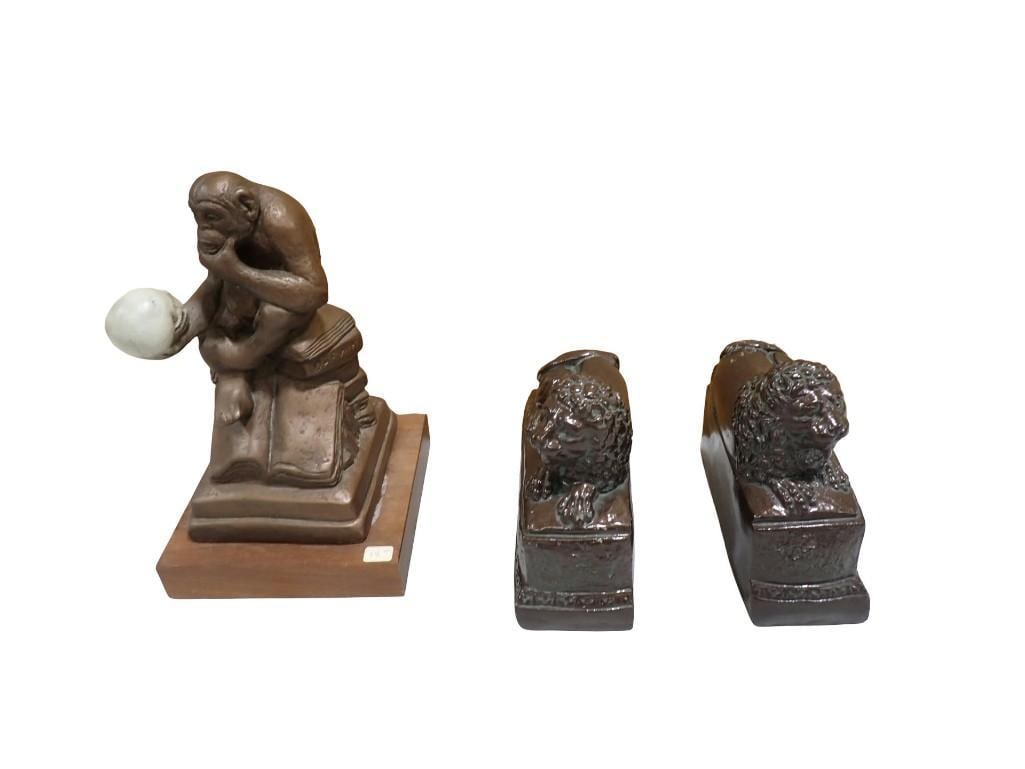 Austin Productions Darwin's Mistake Ape Sculpture and Two Lion Bookends (1 of 10)