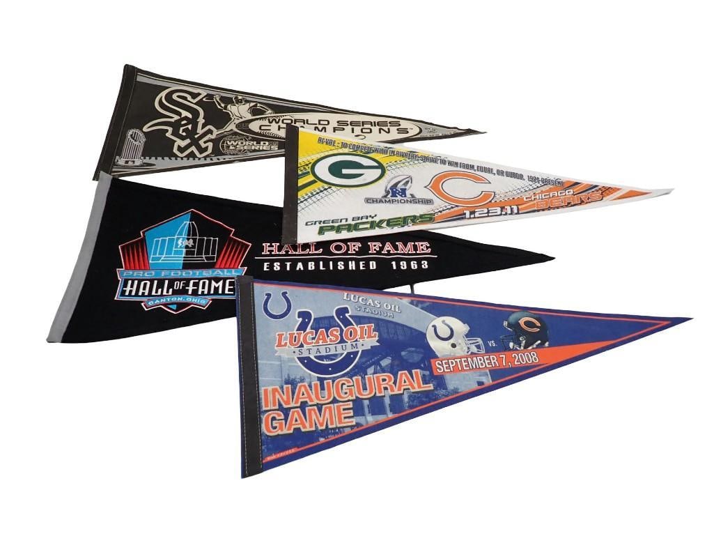 Sports Pennants including Chicago White Sox, Green Bay Packers, Chicago Bears, Pro Football Hall of: Sports Pennants including Chicago White Sox, Green Bay Packers, Chicago Bears, Pro Football Hall of Fame All pictures are considered part of the description and should be examined carefully by bidders