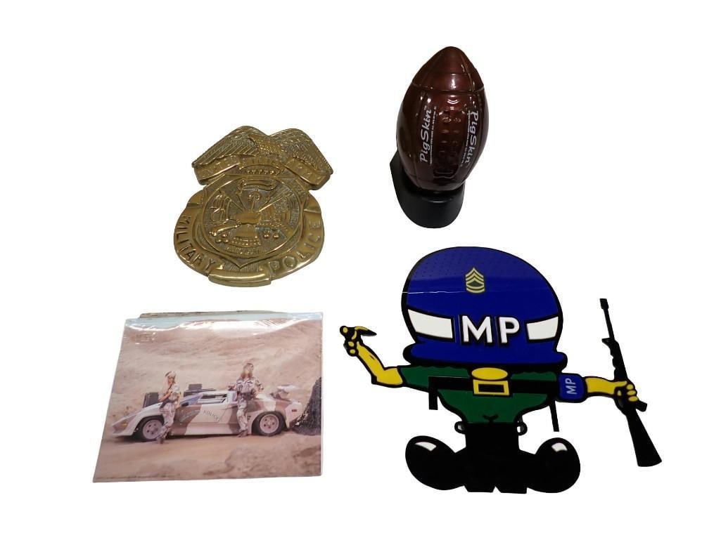 Pig Skin Football Tequila Decanter, Military Police Mascot, US Army Military Police Badge, Lamborghi (1 of 13)