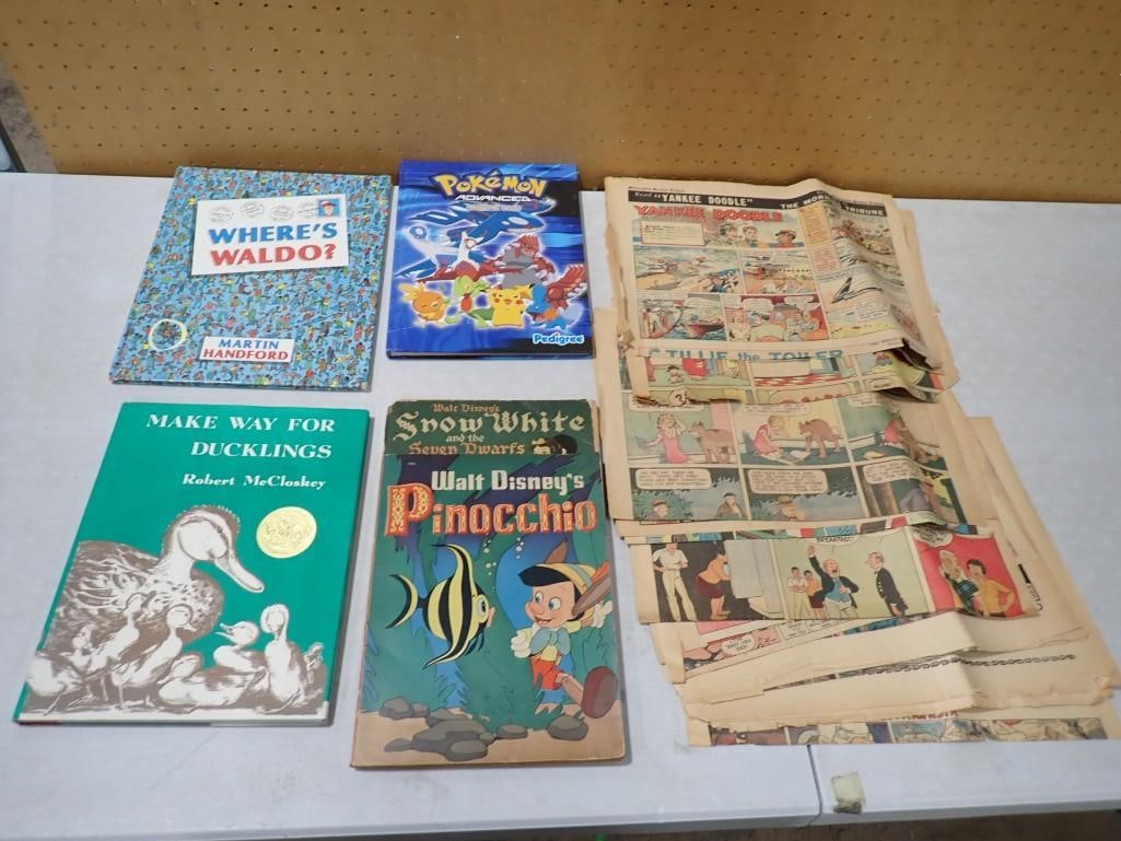 Vintage Comics and Books including where's Waldo, Walt Disney Pinocchio, Snow White, Pokemon (1 of 9)