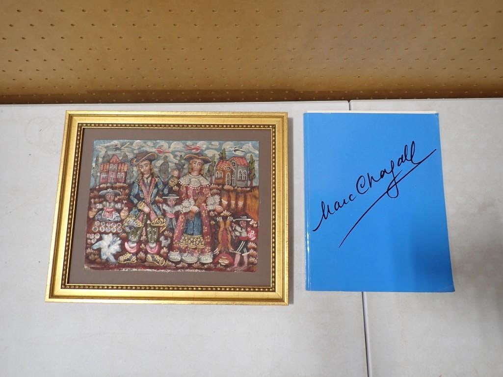 Marc Chagall Book with 105 Prints, and a Framed Cusco School Styled Print: Marc Chagall Book with 105 Prints, and a Framed Cusco School Styled Print - measures roughly 11x13" All pictures are considered part of the description and should be examined carefully by bidders.
