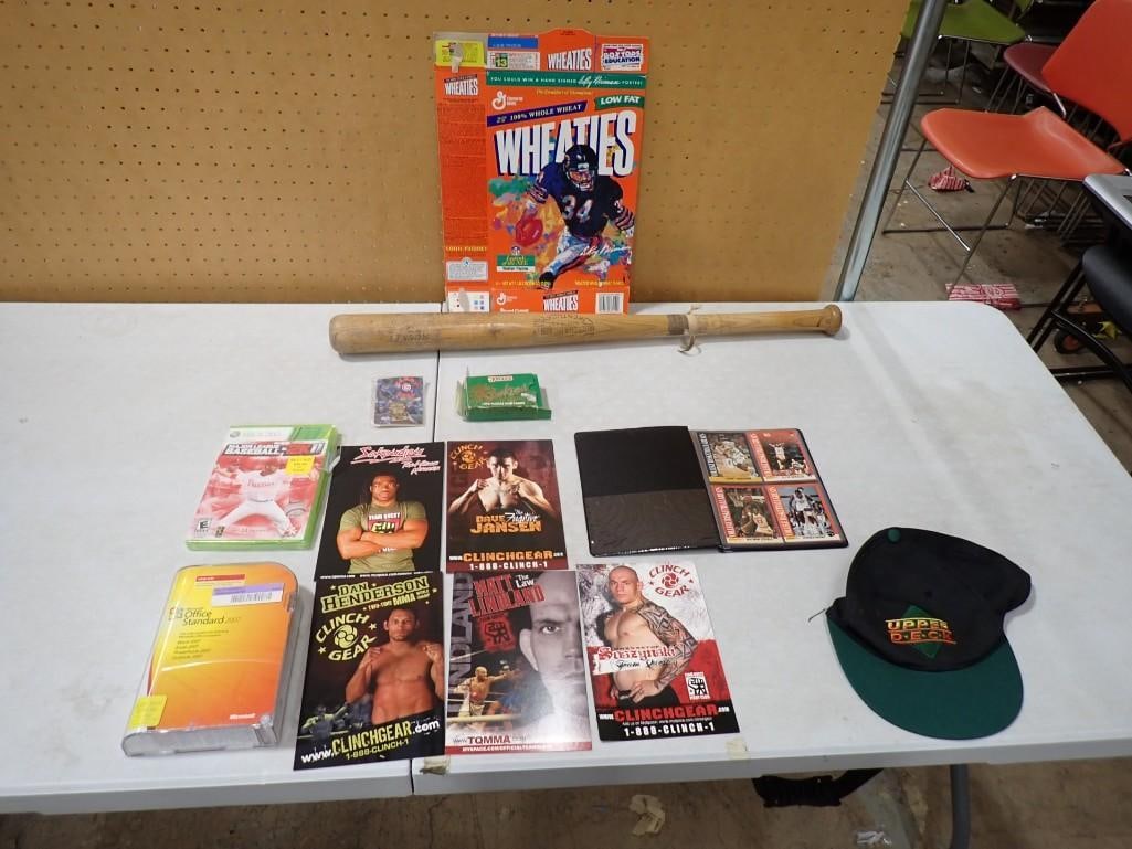 Sports Lot including Walter Payton Wheaties Box, Baseball Bat, Upper Deck Hat, Basketball Cards,: Sports Lot including Walter Payton Wheaties Box, Baseball Bat, Upper Deck Hat, Kellogg's Basketball Cards,Martial Arts Promos, XBox 360 MLB 2K11, etc. All pictures are considered part of the descr