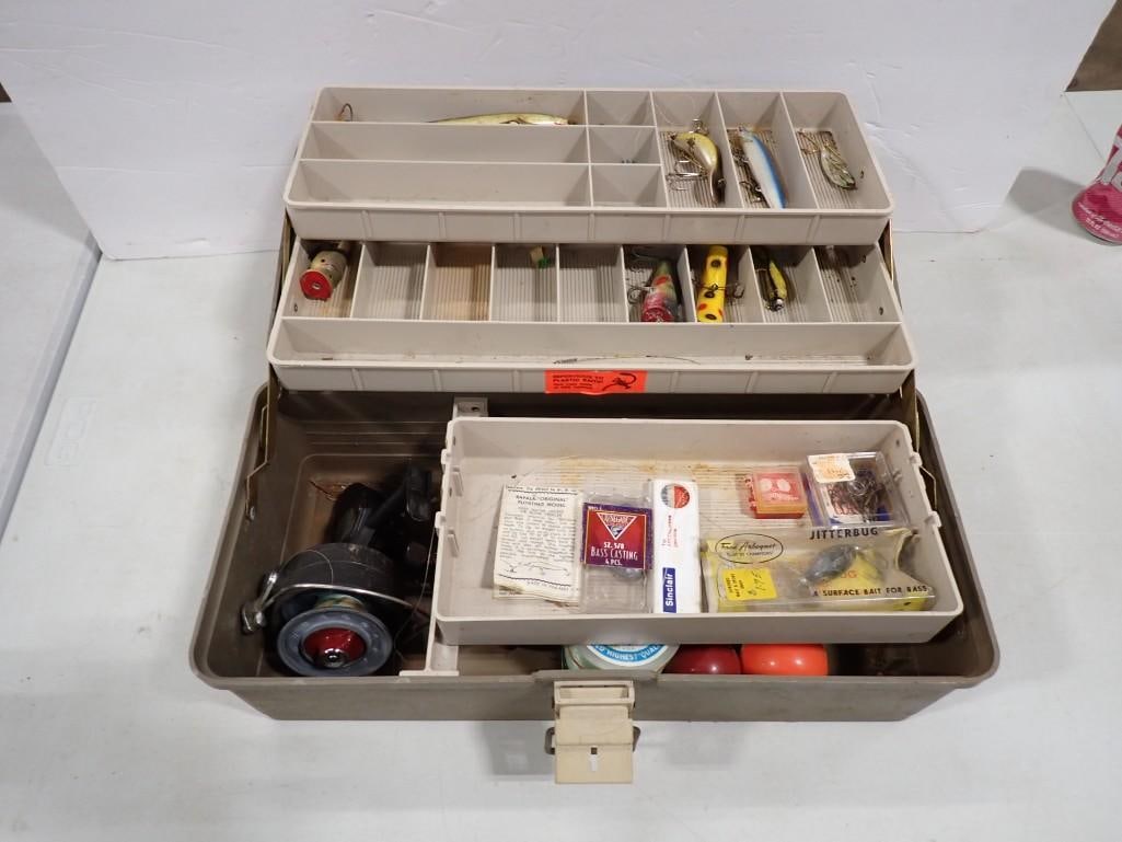 Vintage Fishing Tackle Box with Lures, Tackle, Reel, etc. (1 of 13)