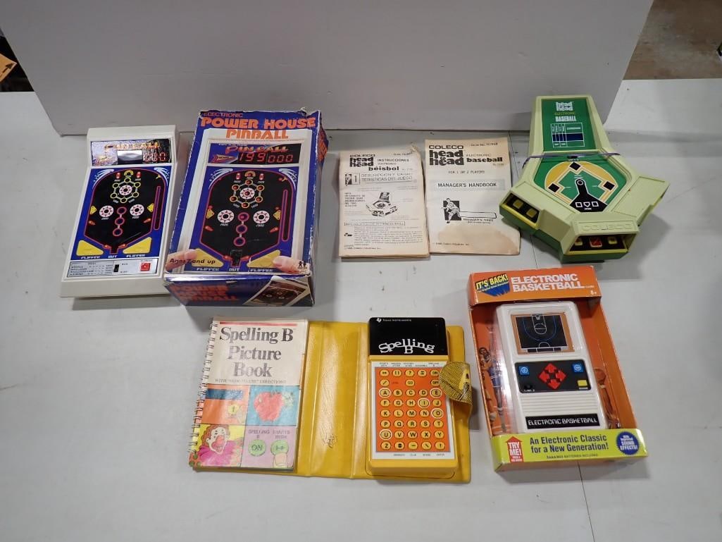 Vintage Handheld Video Game Electronics Lot including Power House Pinball, Head to Head Baseball: Vintage Handheld Video Game Electronics Lot including Power House Pinball, Head to Head Baseball, Electronic Basketball, Spelling B All pictures are considered part of the description and should be ex