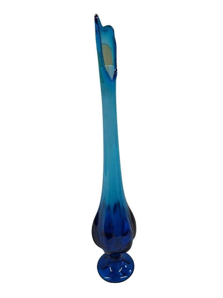 MCM Viking Glass Swung Vase 23.5 Inches Tall Epic Line 6 Petal #1435 Bluenique Color: Vintage Mid Century Modern MCM Viking Glass Swung Vase 23.5 Inches Tall Epic Line 6 Petal #1435 Bluenique Color Footed Stretch Vase All pictures are considered part of the description and should be ex