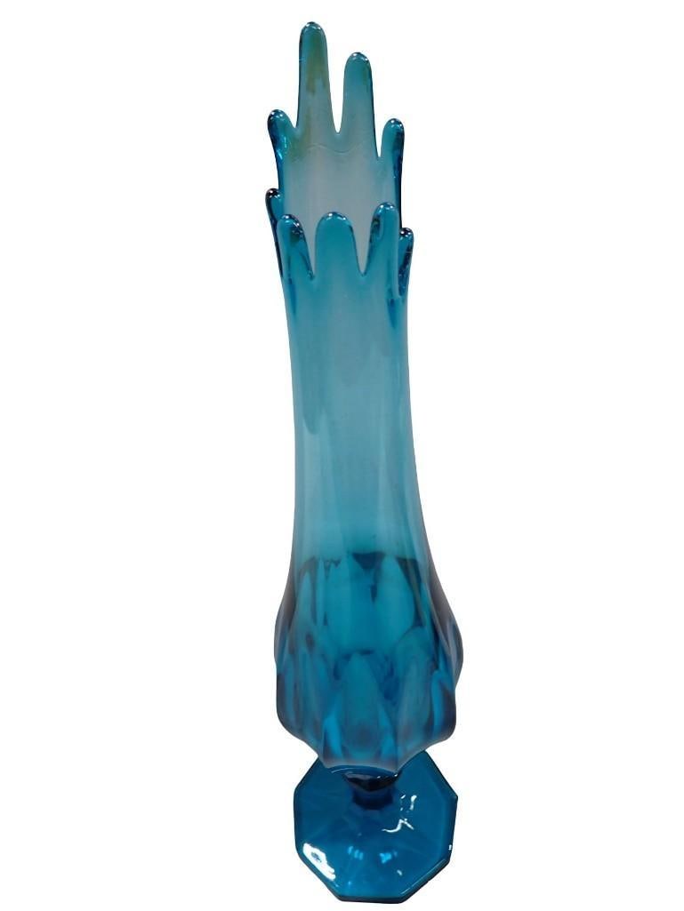 MCM L.E. Smith Glass Swung Vase 20 Inches Tall Stretch Vase Dominion Pattern Colonial / Peacock Blue: Vintage Mid Century Modern MCM L.E. Smith Glass Swung Vase 20 Inches Tall Stretch Vase Dominion Pattern Colonial / Peacock Blue, Paneled Base, 9 Fingers All pictures are considered part of the descrip