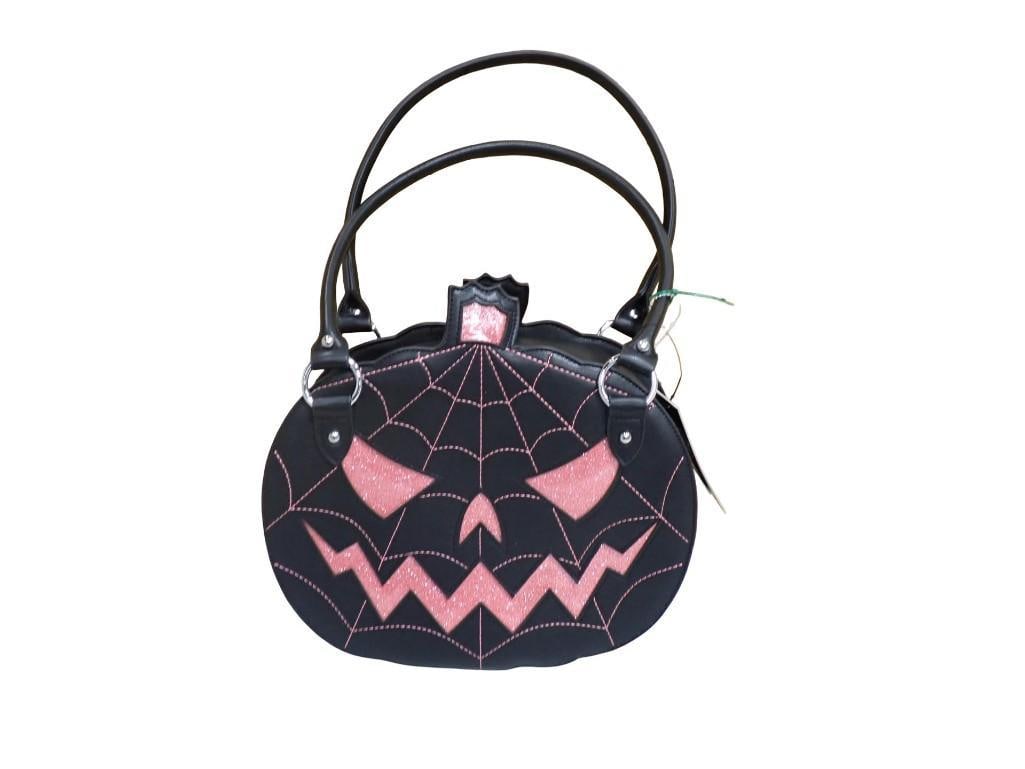 Halloween Purse / Crossbody Bag - Sourpuss Clothing Company Black with Pink Shimmer Jack-O-Lantern (1 of 8)