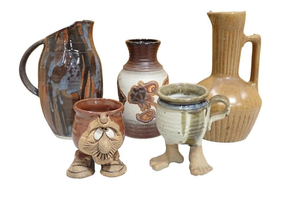 Pottery Lot including Vintage 5 Bridges Inc Whimsical Feet Mug, Robert Karlinsey Ugly Face, (1 of 8)
