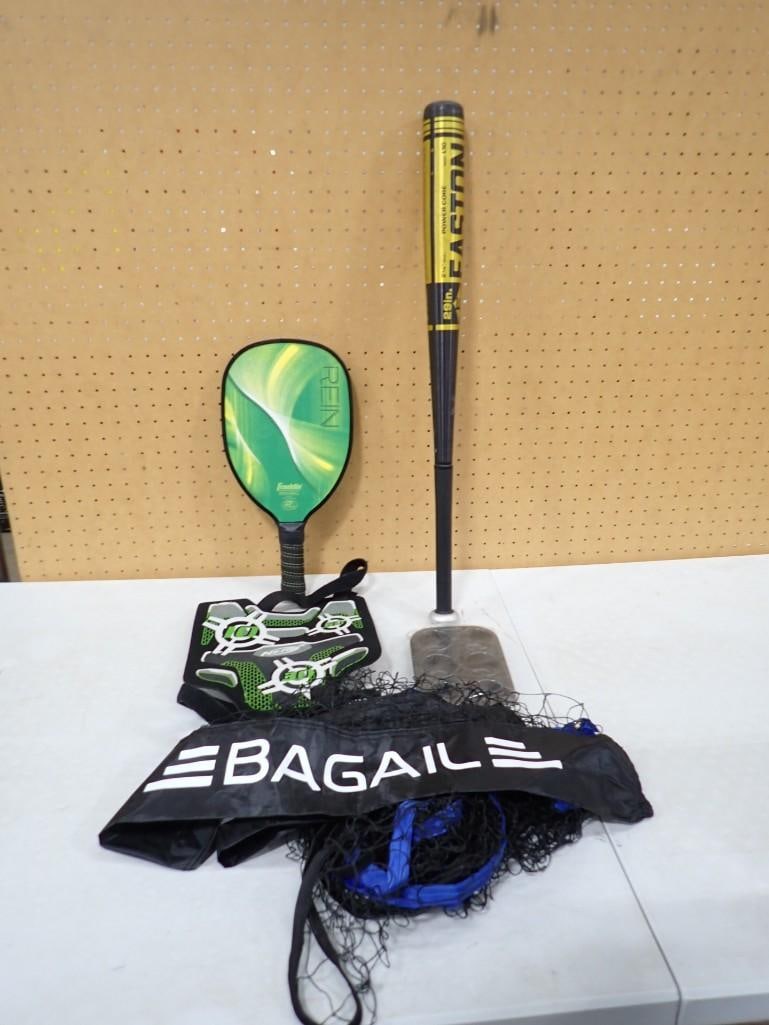 Sports Lot including Easton Baseball Bat, Franklin Racquetball Racket, Bagaile Pickleball or (1 of 7)