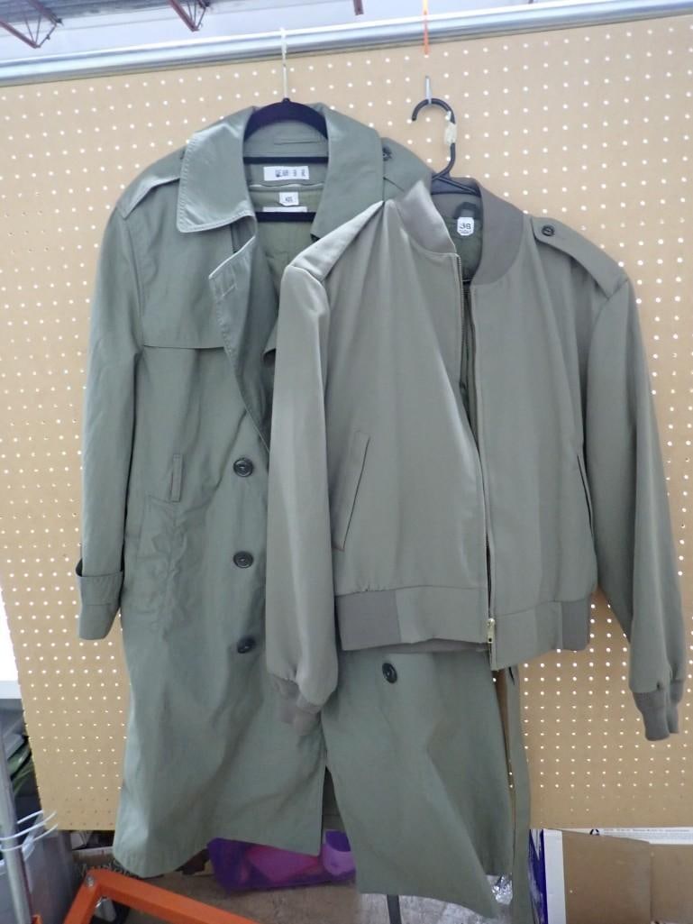 Sage green double-breasted military all-weather trench coat from the Defense Logistics Agency and (1 of 8)