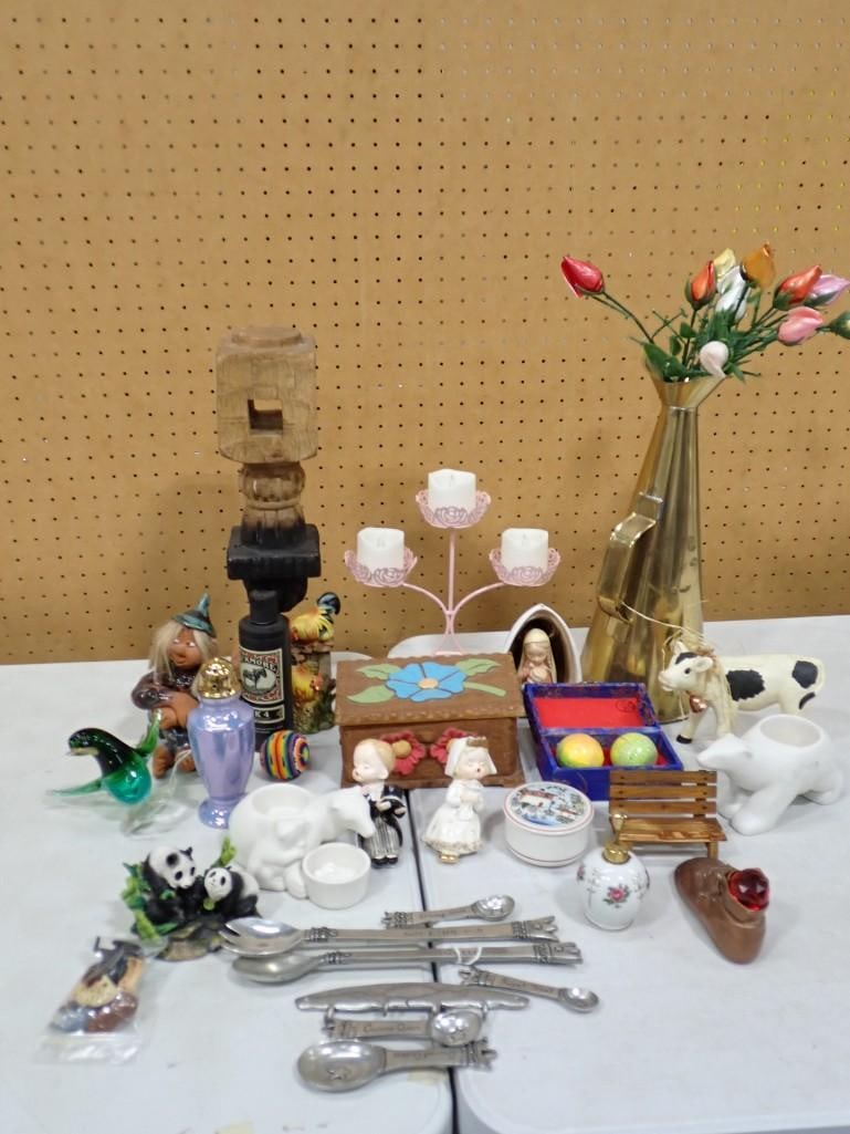 Assorted Collectibles / Decor including Brass Vase/Pitcher, Figurines, Halloween, Easter, Pandas (1 of 10)
