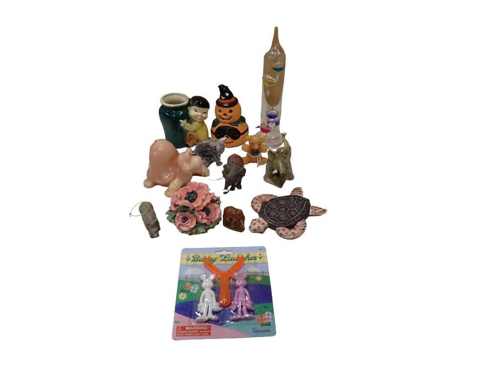 Misc. lot including Galileo Thermometer, Halloween, Figurines, Animals, Toysmith Bunny Launcher, etc (1 of 10)