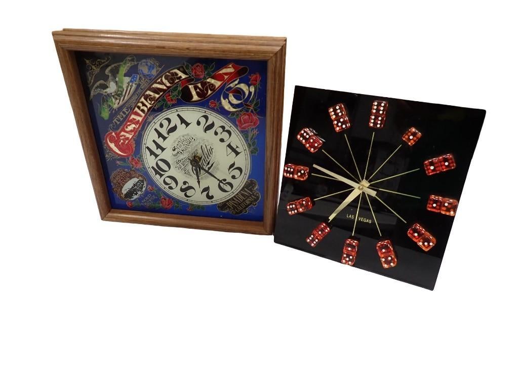 Lot of Clocks incl Las Vegas Dice Clock and Casa Bianca Fans Advertising Clock: Lot of Clocks incl Las Vegas Dice Clock and Casa Bianca Fans Advertising Clock Condition: untested All pictures are considered part of the description and should be examined carefully by b