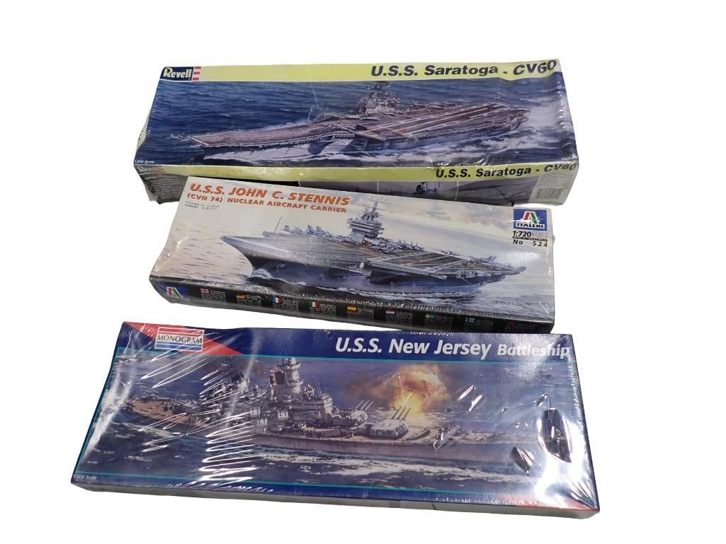 3 Sealed Model Kits incl Revel USS Saratoga CV 60, Monogram USS Jersey Battleship,: 3 Factory Sealed Model Kits incl Revel USS Saratoga CV 60, Monogram USS Jersey Battleship, Italeri USS John C Stennis All pictures are considered part of the description and should be examined careful