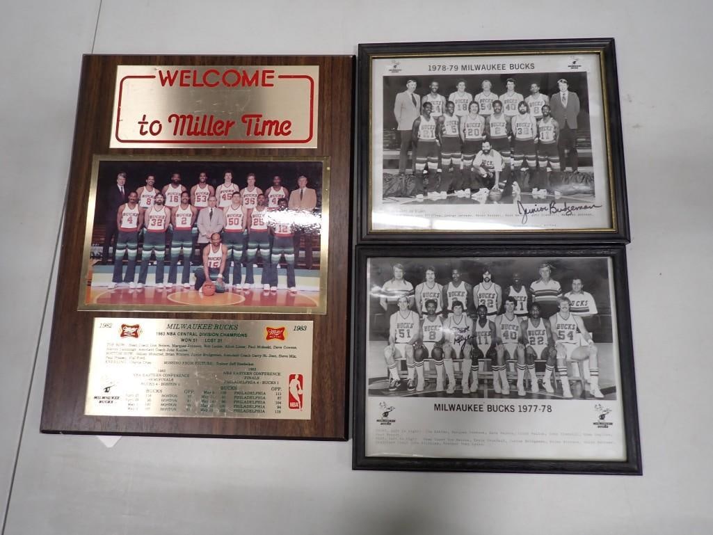 Vintage Milwaukee Bucks Lot incl 1982-83 Miller High Life Team Plaque, and 1970s Team Pictures: Vintage Milwaukee Bucks Lot incl 1982-83 Miller High Life Team Plaque, and 1970s Team Pictures All pictures are considered part of the description and should be examined carefully by bidders. Live Auc